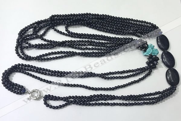 CGN849 30 inches trendy blue goldstone long beaded necklaces