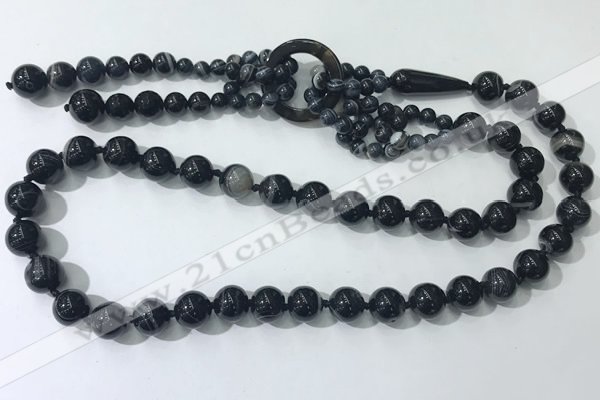 CGN865 27 inches trendy 12mm round striped agate tassel necklaces
