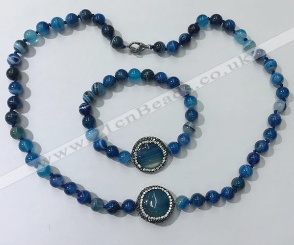 CGN875 19.5 inches 8mm round striped agate jewelry sets