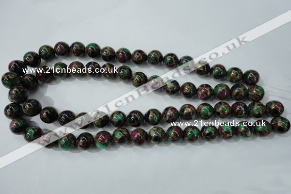 CGO05 15.5 inches 12mm round gold multi-color stone beads