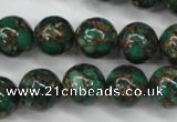 CGO105 15.5 inches 14mm round gold green color stone beads