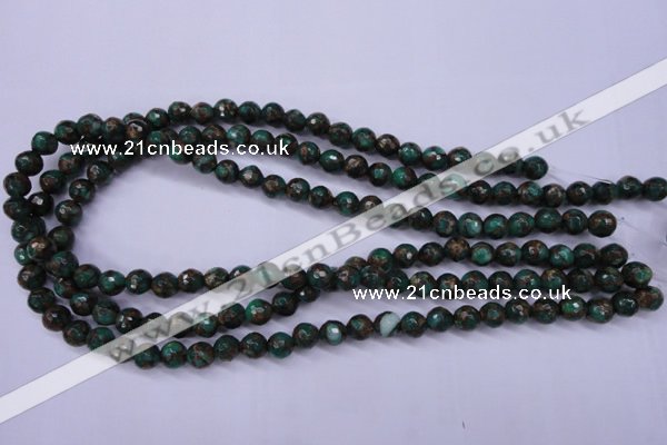 CGO112 15.5 inches 8mm faceted round gold green color stone beads