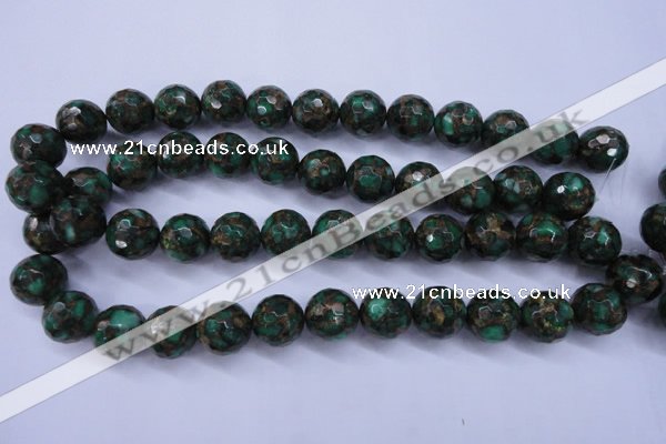 CGO114 15.5 inches 12mm faceted round gold green color stone beads