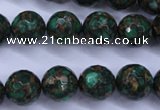 CGO115 15.5 inches 14mm faceted round gold green color stone beads