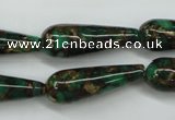 CGO130 15.5 inches 8*20mm teardrop gold green color stone beads