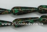 CGO131 15.5 inches 10*30mm teardrop gold green color stone beads