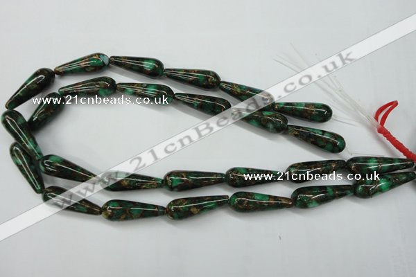 CGO131 15.5 inches 10*30mm teardrop gold green color stone beads