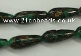 CGO135 15.5 inches 8*20mm faceted teardrop gold green color stone beads