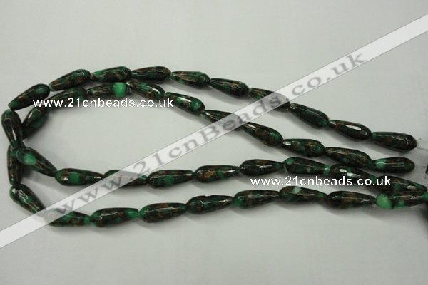 CGO136 15.5 inches 10*30mm faceted teardrop gold green color stone beads