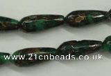 CGO137 15.5 inches 12*40mm faceted teardrop gold green color stone beads