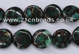 CGO140 15.5 inches 12mm flat round gold green color stone beads