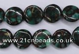 CGO141 15.5 inches 14mm flat round gold green color stone beads