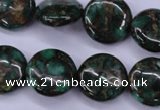 CGO142 15.5 inches 16mm flat round gold green color stone beads