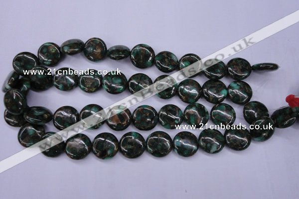 CGO142 15.5 inches 16mm flat round gold green color stone beads