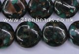 CGO143 15.5 inches 18mm flat round gold green color stone beads