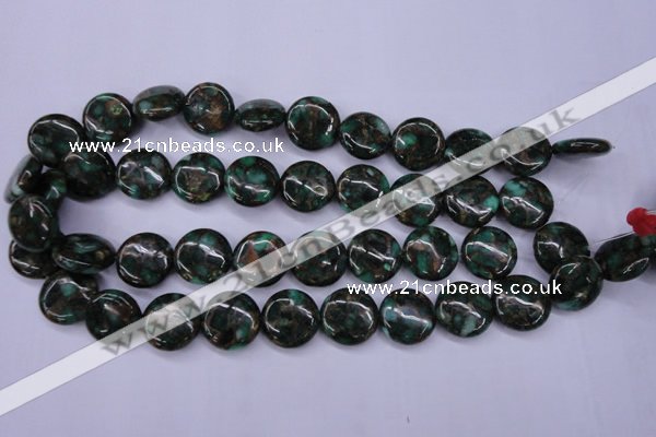 CGO143 15.5 inches 18mm flat round gold green color stone beads