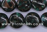 CGO144 15.5 inches 20mm flat round gold green color stone beads