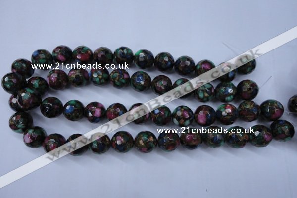 CGO16 15.5 inches 14mm faceted round gold multi-color stone beads