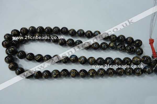 CGO164 15.5 inches 12mm round gold blue color stone beads