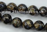 CGO165 15.5 inches 14mm round gold blue color stone beads