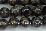 CGO167 15.5 inches 18mm round gold blue color stone beads