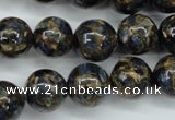 CGO168 15.5 inches 20mm round gold blue color stone beads