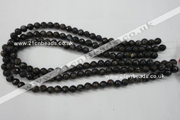 CGO171 15.5 inches 6mm faceted round gold blue color stone beads