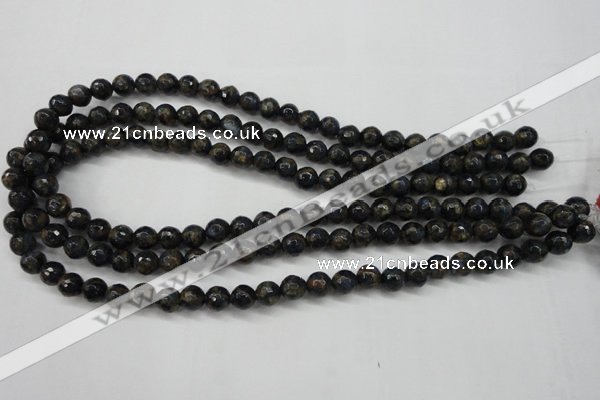 CGO172 15.5 inches 8mm faceted round gold blue color stone beads