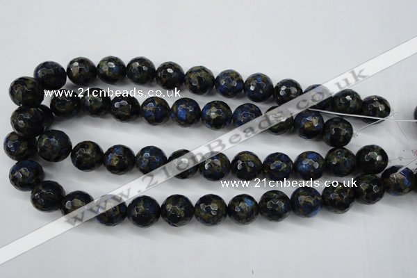 CGO175 15.5 inches 14mm faceted round gold blue color stone beads