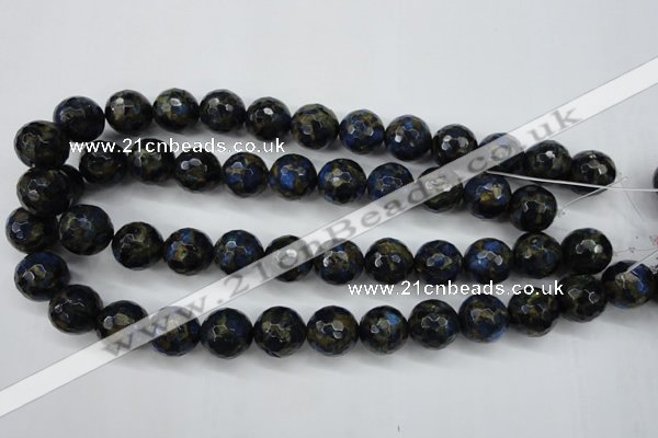 CGO178 15.5 inches 20mm faceted round gold blue color stone beads