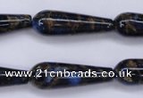 CGO188 15.5 inches 8*20mm teardrop gold blue color stone beads