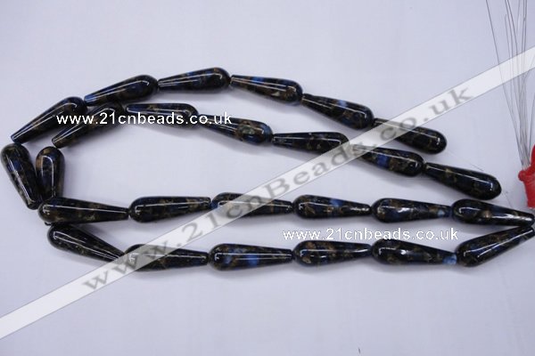 CGO188 15.5 inches 8*20mm teardrop gold blue color stone beads