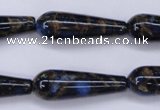 CGO189 15.5 inches 10*30mm teardrop gold blue color stone beads