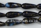 CGO195 15.5 inches 12*40mm faceted teardrop gold blue color stone beads