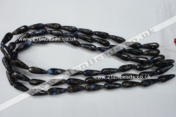 CGO195 15.5 inches 12*40mm faceted teardrop gold blue color stone beads