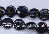 CGO200 15.5 inches 12mm flat round gold blue color stone beads