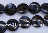 CGO201 15.5 inches 14mm flat round gold blue color stone beads