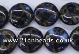 CGO203 15.5 inches 18mm flat round gold blue color stone beads