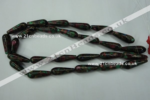 CGO29 15.5 inches 10*30mm teardrop gold multi-color stone beads