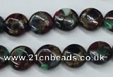 CGO33 15.5 inches 14mm flat round gold multi-color stone beads