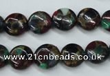 CGO33 15.5 inches 14mm flat round gold multi-color stone beads