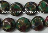 CGO34 15.5 inches 16mm flat round gold multi-color stone beads