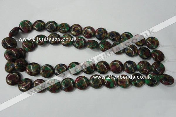 CGO34 15.5 inches 16mm flat round gold multi-color stone beads