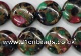 CGO35 15.5 inches 18mm flat round gold multi-color stone beads