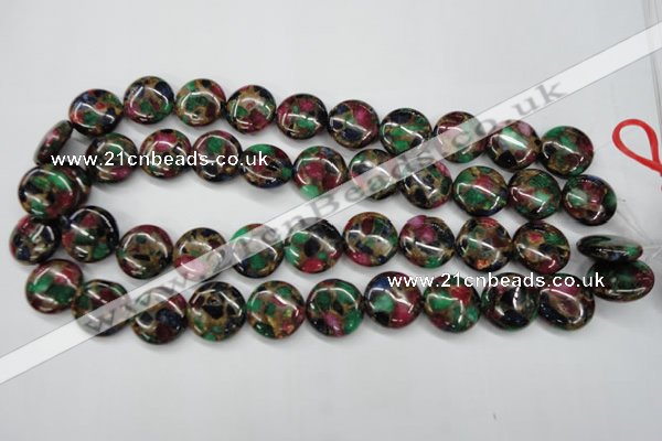 CGO36 15.5 inches 20mm flat round gold multi-color stone beads