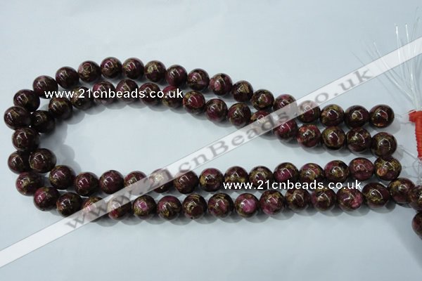 CGO55 15.5 inches 12mm round gold red color stone beads