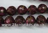 CGO65 15.5 inches 12mm faceted round gold red color stone beads