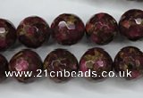 CGO66 15.5 inches 14mm faceted round gold red color stone beads