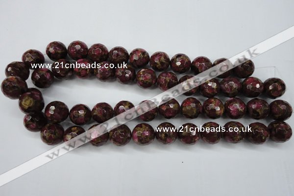 CGO66 15.5 inches 14mm faceted round gold red color stone beads