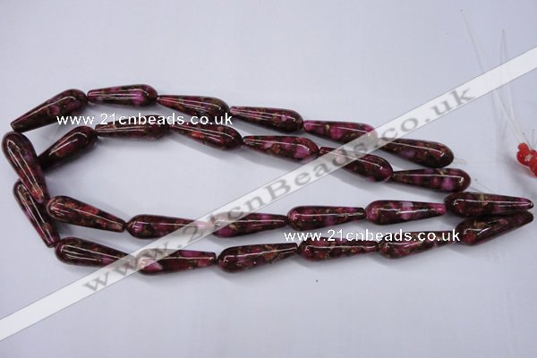 CGO79 15.5 inches 10*30mm teardrop gold red color stone beads